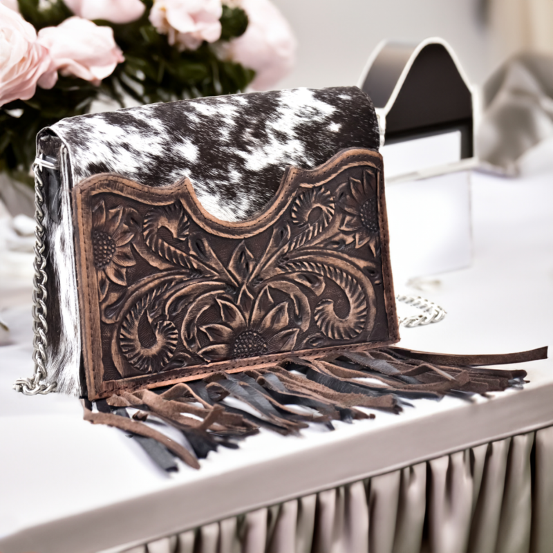 Stylish and Hand-Tooled Cowhide Purse, a Perfect Blend of Functionality and Fashion