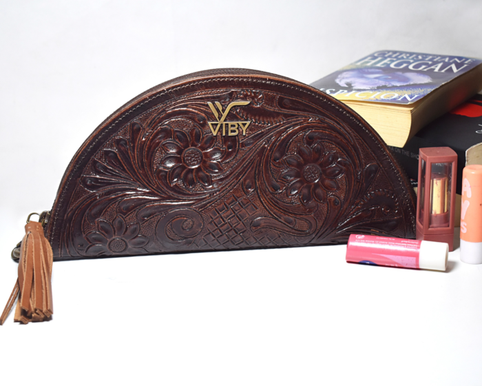 Tooled leather halfmoon wristlet, Vintage style leather, Boho style wristlet, Modern Western wear, Anniversary gift, Mother's day gift - Image 7