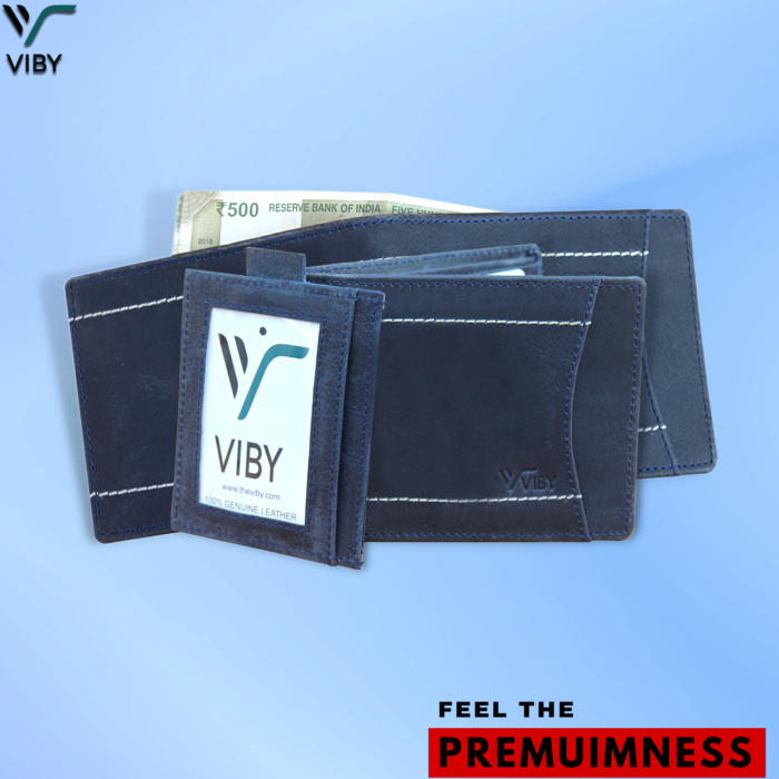 Viby Genuine Leather Wallet for Men with RFID Blocking (Blue) - Image 2