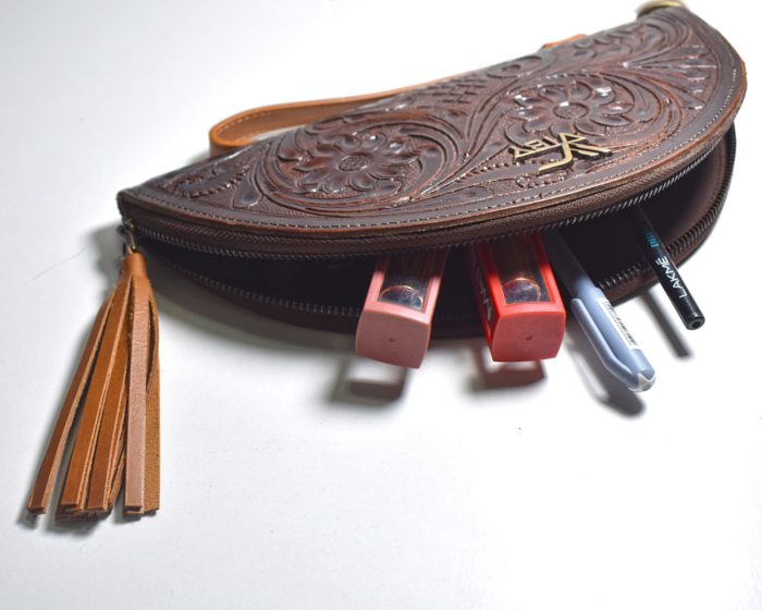 Tooled leather halfmoon wristlet, Vintage style leather, Boho style wristlet, Modern Western wear, Anniversary gift, Mother's day gift - Image 8