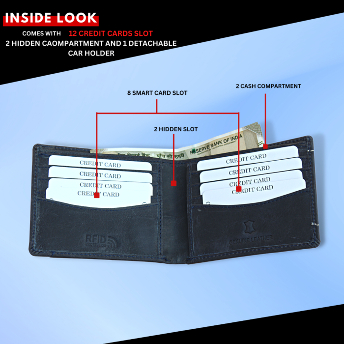 Viby Genuine Leather Wallet for Men with RFID Blocking (Blue) - Image 6