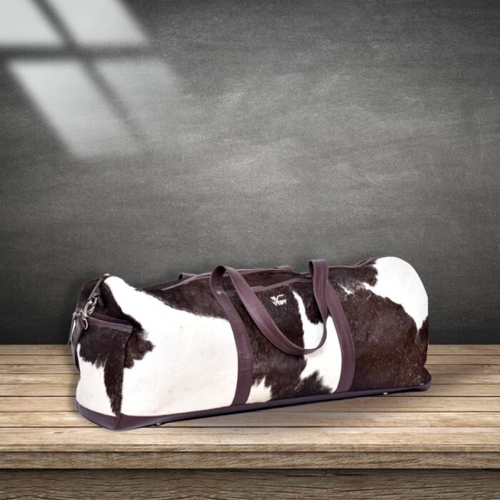Experience luxury travel with our Real hair on Leather Duffel Bag. Perfect for weekends or gym sessions, this spacious Brown Weekender Bag offers both style and durability. - Image 2