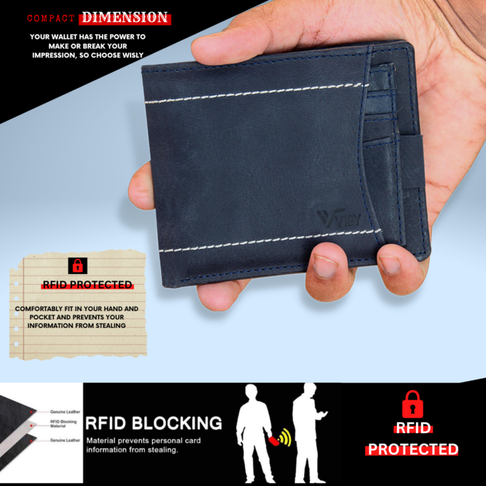 Viby Genuine Leather Wallet for Men with RFID Blocking (Blue) - Image 8